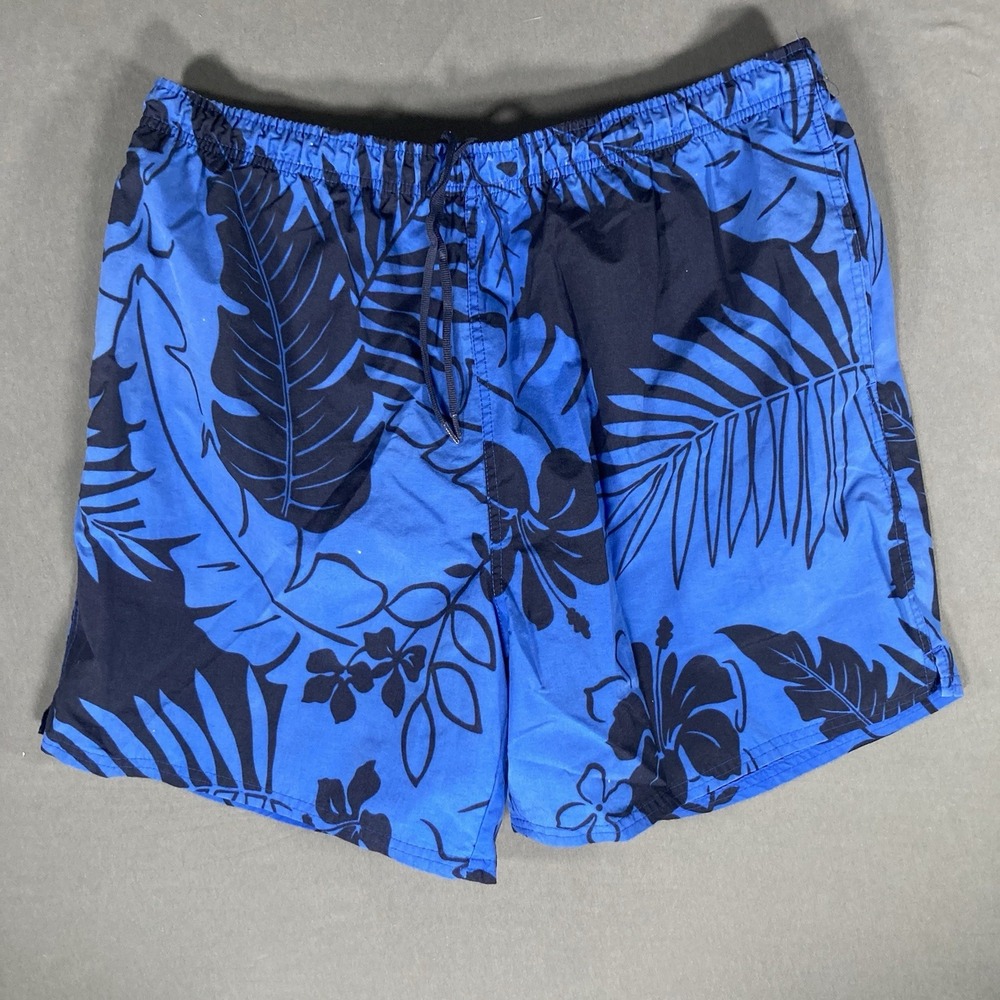 Vintage Swim‎ Trunks Mens Large Blue Floral Nylon Beach Shorts Retro